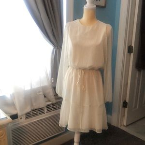 #Polkadot white and black dress with #pull string elastic waist attached slip